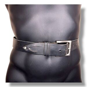 Vintage 90s Brave Size 32 Waist Black Leather Belt Silver Buckle Goth Western